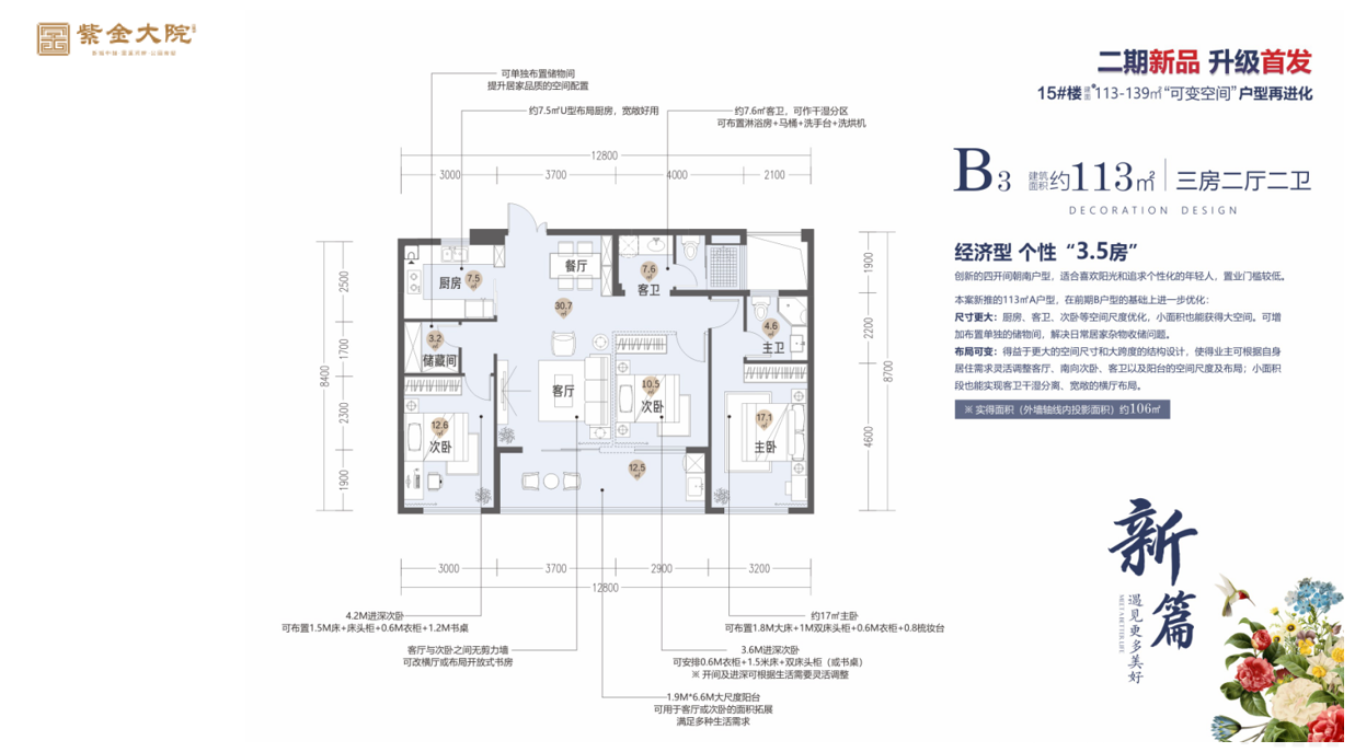 紫金大院B3 113㎡户型图