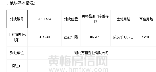 黄梅县自然资源和规划局2018-554国有土地使用权招拍挂出让成交公示2019-20