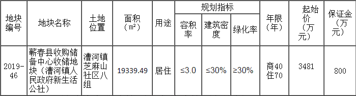 蕲春县 国有土地使用权拍卖出让公告 [2019]18号