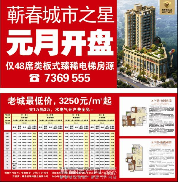 蕲春城市之星开盘价格表正式公布